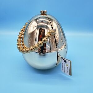 Spherical Metallic Gold Beaded Handle Evening Clutch